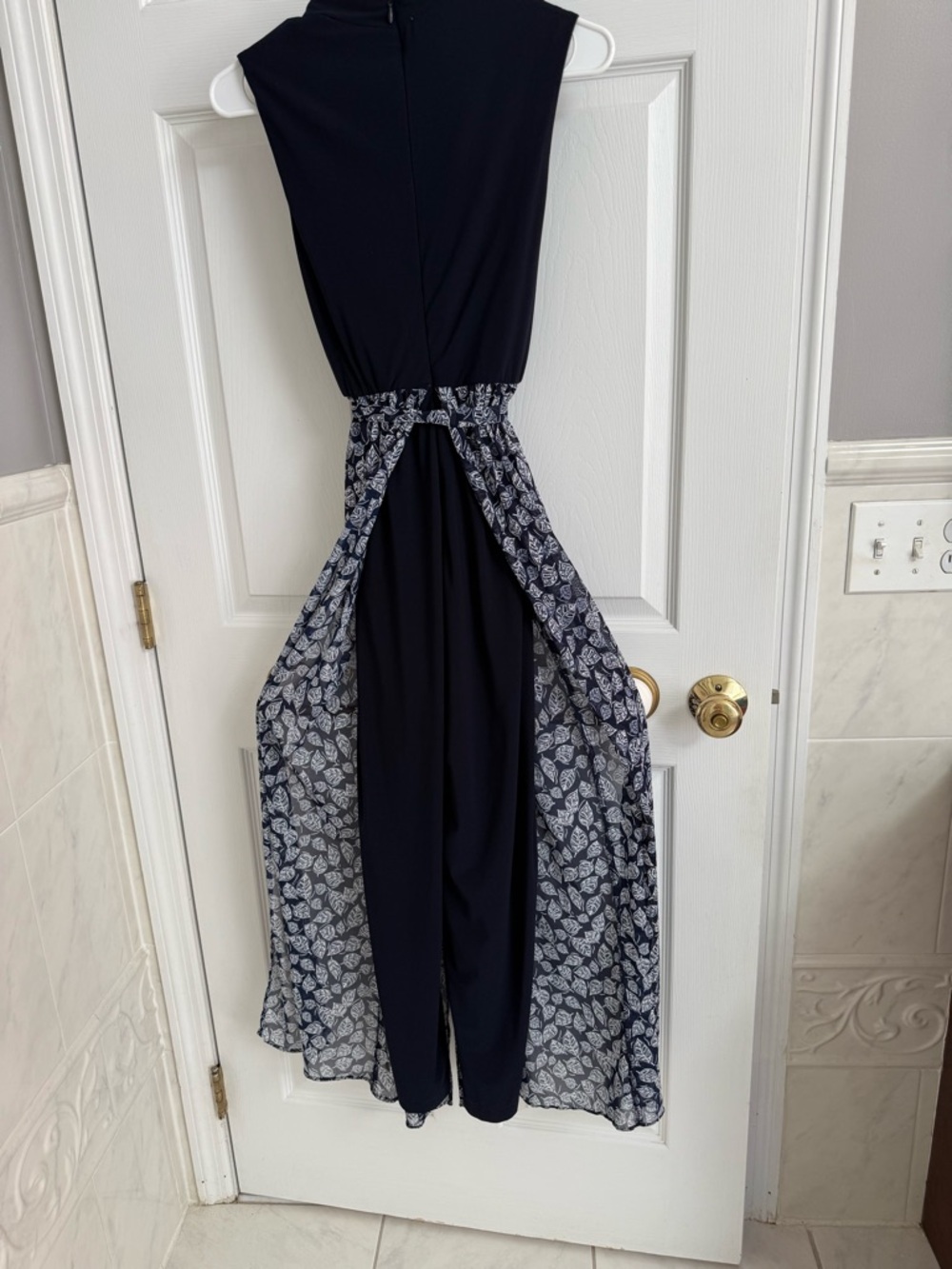 R&M Richards Navy and White Sleeveless Jumpsuit with Navy Pants